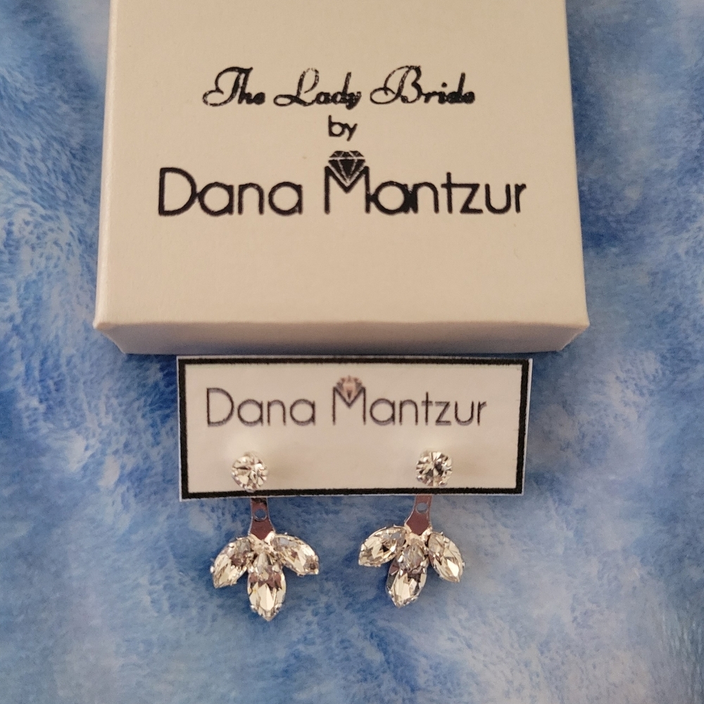 Silver and crystal ear jacket earrings